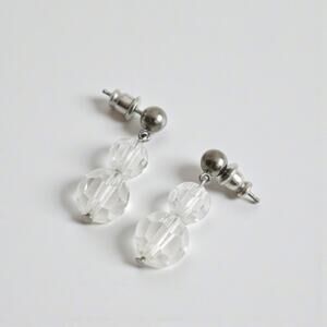 Vintage Clear Beaded Silver Earrings